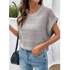 image:imageSidefeel Womens Crochet Tops for Women Cap Sleeve Knitted Summer Sweater Pullover Cute Beach Vacation ClothesGrey