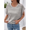 image:imageSidefeel Womens Crochet Tops for Women Cap Sleeve Knitted Summer Sweater Pullover Cute Beach Vacation ClothesGrey