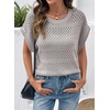 image:imageSidefeel Womens Crochet Tops for Women Cap Sleeve Knitted Summer Sweater Pullover Cute Beach Vacation ClothesGrey