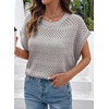 image:imageSidefeel Womens Crochet Tops for Women Cap Sleeve Knitted Summer Sweater Pullover Cute Beach Vacation ClothesGrey