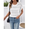 image:imageSidefeel Womens Crochet Tops for Women Cap Sleeve Knitted Summer Sweater Pullover Cute Beach Vacation ClothesWhite
