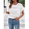image:imageSidefeel Womens Crochet Tops for Women Cap Sleeve Knitted Summer Sweater Pullover Cute Beach Vacation ClothesWhite