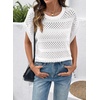 image:imageSidefeel Womens Crochet Tops for Women Cap Sleeve Knitted Summer Sweater Pullover Cute Beach Vacation ClothesWhite