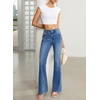 image:imageSidefeel Womens Flare Jeans High Waisted Wide Leg Stretchy Bell Bottom Front Pockets Denim PantsBlue