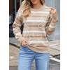 image:imageSidefeel Womens Floral Sweaters Long Sleeve Crewneck Striped 3D Flower Knit Loose Pullover Sweater Going Out TopsApricot Stripe