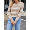 image:imageSidefeel Womens Floral Sweaters Long Sleeve Crewneck Striped 3D Flower Knit Loose Pullover Sweater Going Out TopsApricot Stripe