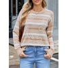 image:imageSidefeel Womens Floral Sweaters Long Sleeve Crewneck Striped 3D Flower Knit Loose Pullover Sweater Going Out TopsApricot Stripe