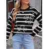 image:imageSidefeel Womens Floral Sweaters Long Sleeve Crewneck Striped 3D Flower Knit Loose Pullover Sweater Going Out TopsBlack Stripe