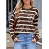 image:imageSidefeel Womens Floral Sweaters Long Sleeve Crewneck Striped 3D Flower Knit Loose Pullover Sweater Going Out TopsBrown Stripe
