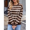 image:imageSidefeel Womens Floral Sweaters Long Sleeve Crewneck Striped 3D Flower Knit Loose Pullover Sweater Going Out TopsBrown Stripe