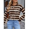 image:imageSidefeel Womens Floral Sweaters Long Sleeve Crewneck Striped 3D Flower Knit Loose Pullover Sweater Going Out TopsBrown Stripe