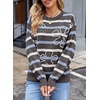 image:imageSidefeel Womens Floral Sweaters Long Sleeve Crewneck Striped 3D Flower Knit Loose Pullover Sweater Going Out TopsGray Stripe