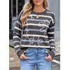 image:imageSidefeel Womens Floral Sweaters Long Sleeve Crewneck Striped 3D Flower Knit Loose Pullover Sweater Going Out TopsGray Stripe