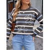 image:imageSidefeel Womens Floral Sweaters Long Sleeve Crewneck Striped 3D Flower Knit Loose Pullover Sweater Going Out TopsGray Stripe