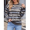 image:imageSidefeel Womens Floral Sweaters Long Sleeve Crewneck Striped 3D Flower Knit Loose Pullover Sweater Going Out TopsGray Stripe