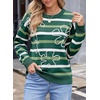 image:imageSidefeel Womens Floral Sweaters Long Sleeve Crewneck Striped 3D Flower Knit Loose Pullover Sweater Going Out TopsGreen Stripe