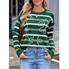 image:imageSidefeel Womens Floral Sweaters Long Sleeve Crewneck Striped 3D Flower Knit Loose Pullover Sweater Going Out TopsGreen Stripe