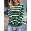 image:imageSidefeel Womens Floral Sweaters Long Sleeve Crewneck Striped 3D Flower Knit Loose Pullover Sweater Going Out TopsGreen Stripe