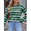 image:imageSidefeel Womens Floral Sweaters Long Sleeve Crewneck Striped 3D Flower Knit Loose Pullover Sweater Going Out TopsGreen Stripe
