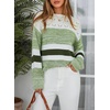 image:imageSidefeel Womens Oversized Sweaters Striped Crochet Boat Neck Hollow Out Lightweight Long Sleeve Knit Trendy Pullover TopsGreen