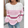 image:imageSidefeel Womens Oversized Sweaters Striped Crochet Boat Neck Hollow Out Lightweight Long Sleeve Knit Trendy Pullover TopsPink