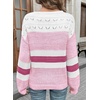 image:imageSidefeel Womens Oversized Sweaters Striped Crochet Boat Neck Hollow Out Lightweight Long Sleeve Knit Trendy Pullover TopsPink