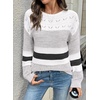 image:imageSidefeel Womens Oversized Sweaters Striped Crochet Boat Neck Hollow Out Lightweight Long Sleeve Knit Trendy Pullover TopsWhite