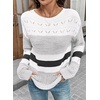 image:imageSidefeel Womens Oversized Sweaters Striped Crochet Boat Neck Hollow Out Lightweight Long Sleeve Knit Trendy Pullover TopsWhite