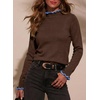 image:imageSidefeel Womens Pullover Sweaters Ruffle Long Sleeve Mock Neck Casual Knit Jumper TopsCoffee