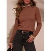 image:imageSidefeel Womens Pullover Sweaters Ruffle Long Sleeve Mock Neck Casual Knit Jumper TopsTawny