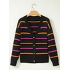 image:imageSidefeel Womens Striped Cardigan Sweaters Cropped V Neck Long Sleeve Button Down Knit Open Front Sweater CoatBlack