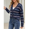 image:imageSidefeel Womens Striped Cardigan Sweaters Cropped V Neck Long Sleeve Button Down Knit Open Front Sweater CoatBlue
