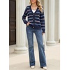 image:imageSidefeel Womens Striped Cardigan Sweaters Cropped V Neck Long Sleeve Button Down Knit Open Front Sweater CoatBlue