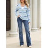 image:imageSidefeel Womens Striped Cardigan Sweaters Cropped V Neck Long Sleeve Button Down Knit Open Front Sweater CoatMist Blue