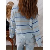 image:imageSidefeel Womens Striped Cardigan Sweaters Cropped V Neck Long Sleeve Button Down Knit Open Front Sweater CoatMist Blue