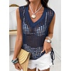 image:imageSidefeel Womens Summer Crochet Tank Tops V Neck Hollow Out Knit Sleeveless Beach Cover Ups TopDirty Blue