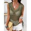 image:imageSidefeel Womens Summer Crochet Tank Tops V Neck Hollow Out Knit Sleeveless Beach Cover Ups TopMoss Green