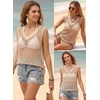 image:imageSidefeel Womens Summer Crochet Tank Tops V Neck Hollow Out Knit Sleeveless Beach Cover Ups TopSmoke Gray