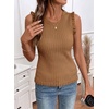 image:imageSidefeel Womens Tank Tops Casual Summer Sleeveless Crew Neck Ribbed Knit Trendy Ruffle Hem Slim Fitted Sweaters TopBrown