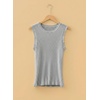 image:imageSidefeel Womens Tank Tops Casual Summer Sleeveless Crew Neck Ribbed Knit Trendy Ruffle Hem Slim Fitted Sweaters TopGrey
