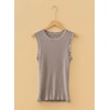 image:imageSidefeel Womens Tank Tops Casual Summer Sleeveless Crew Neck Ribbed Knit Trendy Ruffle Hem Slim Fitted Sweaters TopKhaki