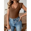 image:imageSidefeel Womens V Neck Summer Tops Ruffle Sleeveless Slim Fit T Shirts Casual Blouses 2026Coffee
