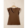 image:imageSidefeel Womens V Neck Summer Tops Ruffle Sleeveless Slim Fit T Shirts Casual Blouses 2026Coffee