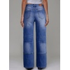 image:imageSidefeel Womens Wide Leg Jeans High Waisted Stretchy Patchwork Baggy Loose Denim Pants with PocketsDark Blue