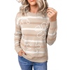 image:imageSidefeel Womens Floral Sweaters Long Sleeve Crewneck Striped 3D Flower Knit Loose Pullover Sweater Going Out TopsApricot Stripe
