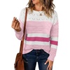 image:imageSidefeel Womens Oversized Sweaters Striped Crochet Boat Neck Hollow Out Lightweight Long Sleeve Knit Trendy Pullover TopsPink