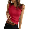 image:imageSidefeel Womens Tank Tops Casual Summer Sleeveless Crew Neck Ribbed Knit Trendy Ruffle Hem Slim Fitted Sweaters TopRed