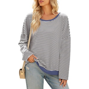 image:imageSidefeel Womens Color Block Tops Casual Long Sleeve Shirts Oversized Crewneck Striped Pullover ShirtsGray
