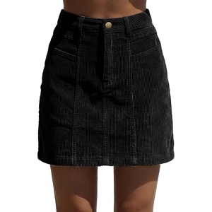 image:imageSidefeel Womens Corduroy Skirt 2026 High Waist Button Stretch Knee Length Skirt with Big PocketsBlack