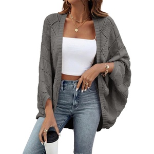 image:imageSidefeel Womens Crochet Oversized Cardigan Sweaters Spring Hollow Out Long Batwing Sleeve Summer Shrugs Lightweight SweaterDark Grey